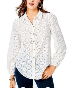 Lilly Pulitzer Sea Breeze Eyelet Button-Down Top white large women’s blouse